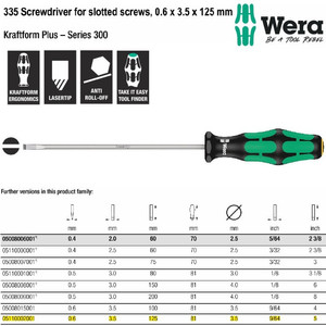 Obeng Minus 0.6 x 3.5 x 125 mm S/D for Slotted Screws Wera 05110002001