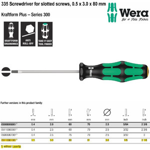 Obeng Minus 0.5 x 3.0 x 80 mm S/D for Slotted Screws Wera 05110001001