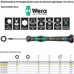 Obeng Hex-Plus Mirco 0.9 x 40 mm Wera 05118062001 Hexagon Socket Screw