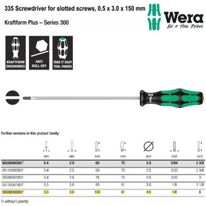 Obeng Minus 0.5 x 3.0 x 150 mm S/D for Slotted Screws Wera 05008008001