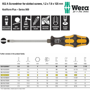 Obeng Ketok Minus 1.2 x 7.0 x 125 mm Wera 05018266001 Slotted Screws