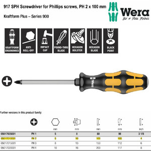 Obeng Ketok Plus PH 2 x 100 mm Wera 05017010001 SPH Phillips Screws