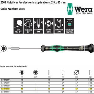 Obeng Hex Nutdriver Mirco 2.5 x 60 mm Wera 05118112001 Nutdriver