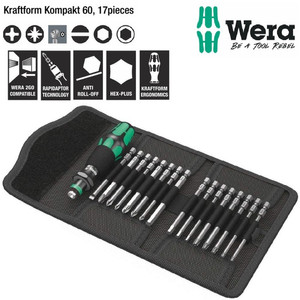 Obeng Bits Set 1/4 inch Wera 05059295001 Kraftform Kompakt 60, 17 Pc