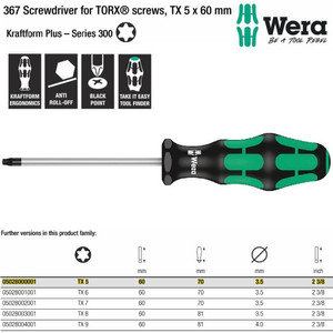 Obeng Bintang TX 5 x 60 mm Wera 05028000001 Torx screws