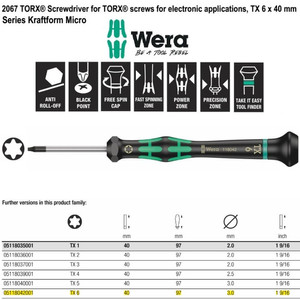 Obeng Bintang TX 6 x 40 mm Wera 05118042001 Mirco S/Driver for TORX®