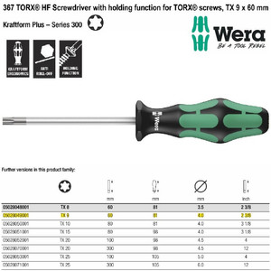 Obeng Bintang TX 9 x 60 mm Wera 05028049001 HF Torx Screws