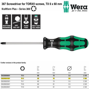 Obeng Bintang TX 6 x 60 mm Wera 05028001001 Torx screws