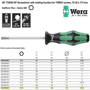 Obeng Bintang TX 30 x 115 mm Wera 05028055001 HF Torx Screws