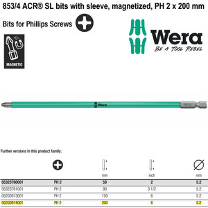 Mata Obeng Plus PH 2 x 200 mm Wera 05203914001 Magnetic Philips Bits