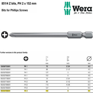 Mata Obeng Plus PH 2 x 152 mm Wera 05059786001 Bits Phillips Screws