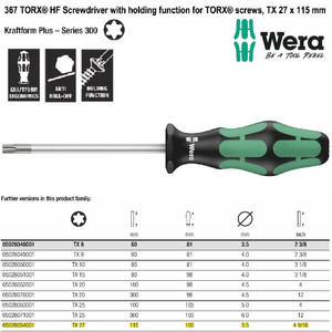 Obeng Bintang TX 27 x 115 mm Wera 05028054001 HF Torx Screws