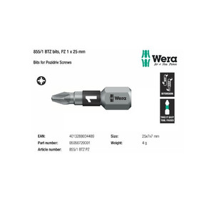 Mata Obeng Bitorsion PZ 1 x 25 mm Wera 05056720001 Bit Pozidriv Screws