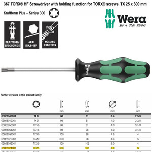 Obeng Bintang TX 25 x 300 mm Wera 05028071001 HF Torx Screws