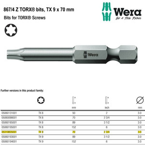 Mata Obeng Bintang TX 9 x 70 mm Wera 05319835001 Bits TORX Screws