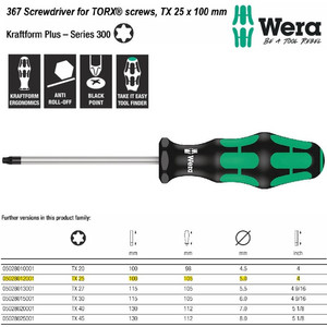 Obeng Bintang TX 25 x 100 mm Wera 05028012001 Torx screws