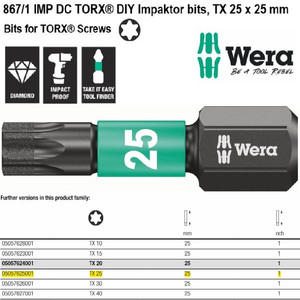 Mata Obeng Impaktor TORX® TX 25 x 25 mm Wera 05057625001 TORX® bits