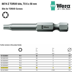 Mata Obeng Bintang TX 6 x 50 mm Wera 05308428001 Bits TORX Screws