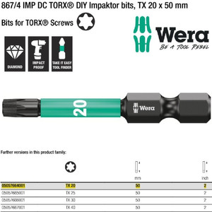 Mata Obeng Impaktor TORX® TX 20 x 50 mm Wera 05057664001 TORX® bits