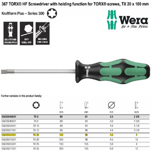 Obeng Bintang TX 20 x 100 mm Wera 05028052001 HF Torx Screws