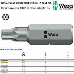 Mata Obeng Bintang BO TX 8 x 25 mm Wera 05066498001 Bit TORX BO Screws