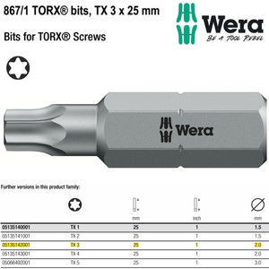 Mata Obeng Bintang TX 3 x 25 mm Wera 05135142001 Z Bits TORX Screws