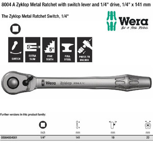 Gagang Shock Wera 05004004001 Zyklop Metal Ratchet Switch 1/4" Drive