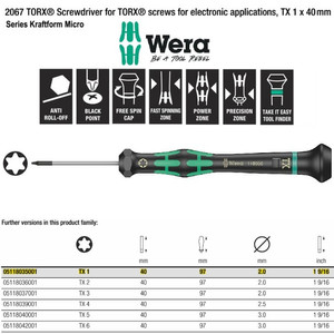 Obeng Bintang TX 1 x 40 mm Wera 05118035001 Mirco S/Driver for TORX®