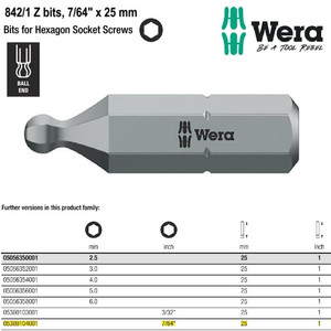 Mata Obeng Ball Hex 7/64" x 25 mm Wera 05380104001 Bit Ball Hex Screws