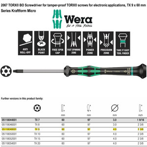 Obeng Bintang BO TX 9 x 60 mm Wera 05118048001 Mirco S/Driver for TORX