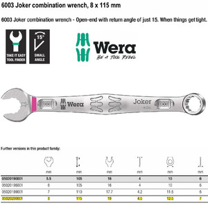 Kunci Ring Pas 8 x 115 mm Wera 05020200001 Joker Combination Wrench