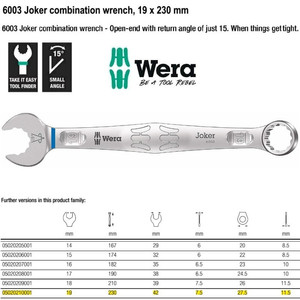 Kunci Ring Pas 19 x 230 mm Wera 05020210001 Joker Combination Wrench