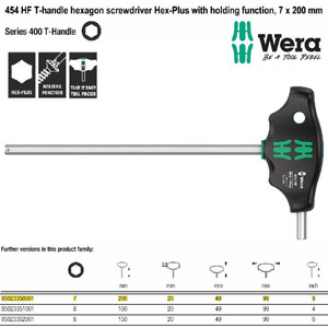 Kunci T Hex-Plus 7 x 200 mm Wera 05023350001 HF Hexagon Screwdriver