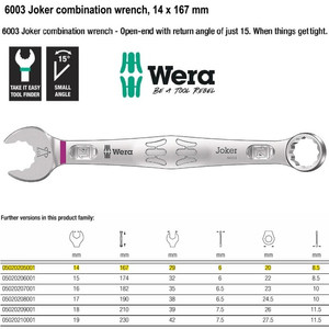 Kunci Ring Pas 14 x 167 mm Wera 05020205001 Joker Combination Wrench