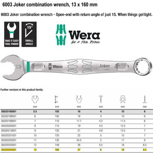 Kunci Ring Pas 13 x 160 mm Wera 05020204001 Joker Combination Wrench