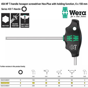 Kunci T Hex-Plus 6 x 150 mm Wera 05023347001 HF Hexagon Screwdriver