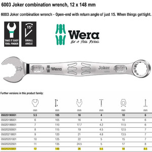 Kunci Ring Pas 12 x 148 mm Wera 05020203001 Joker Combination Wrench