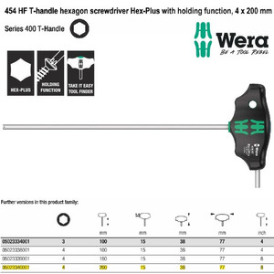 Kunci T Hex-Plus 4 x 200 mm Wera 05023340001 HF Hexagon Screwdriver