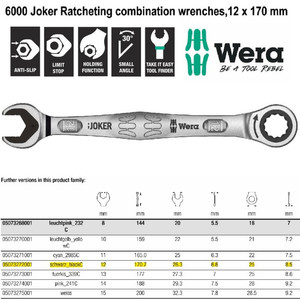 Kunci Ring Pas Ratchet SW 12 x 170 mm Wera 05073272001 Joker