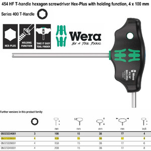 Kunci T Hex-Plus 4 x 100 mm Wera 05023338001 HF Hexagon Screwdriver