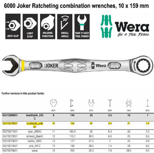 Kunci Ring Pas Ratchet SW 10 x 159 mm Wera 05073270001 Joker