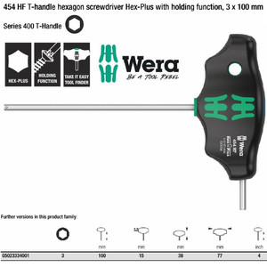 Kunci T Hex-Plus 3 x 100 mm Wera 05023334001 HF Hexagon Screwdriver