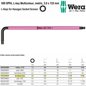 Kunci L Hex-Plus Metric 3.0 x 123 mm Wera 05022606001 Ball Point L-Key