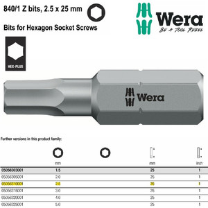 Mata Obeng Hex 2.5 x 25 mm Wera 05056310001 Bits for Hexagon Screws