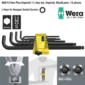 Kunci L Hex-Plus Inch Set Wera 05021728001 Ball Point L-Key, 13 Pc