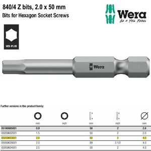 Mata Obeng Hex 2.0 x 50 mm Wera 05059603001 Bits for Hexagon Screws