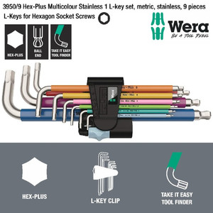 Kunci L Hex-Plus Metric Set Wera 05022669001 Ball Point L-Key 9 Pc