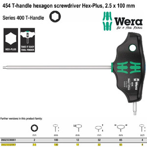 Kunci T Hex-Plus 2.5 x 100 mm Wera 05023332001 Hexagon Screwdriver