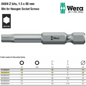 Mata Obeng Hex 1.5 x 50 mm Wera 05059602001 Bits for Hexagon Screws