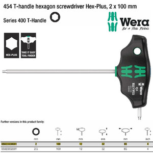 Kunci T Hex-Plus 2 x 100 mm Wera 05023330001 Hexagon Screwdriver